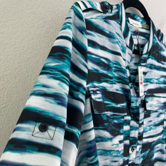 NEW Calvin Klein Womens XS Button Up Blouse Abstract Print Shirt Top - Picture 7 of 9